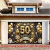 2D flach 1 Stück 50. Geburtstag Party Banner - goldener und schwarzer Polyester Hintergrund Geschenke und glitzernde Dekorationen