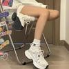 Outdoor Leather+Mesh Breathable Chunky Jogging Sneakers Summer Women Platform Flat Shoes Woman White Casual Walking Trainers