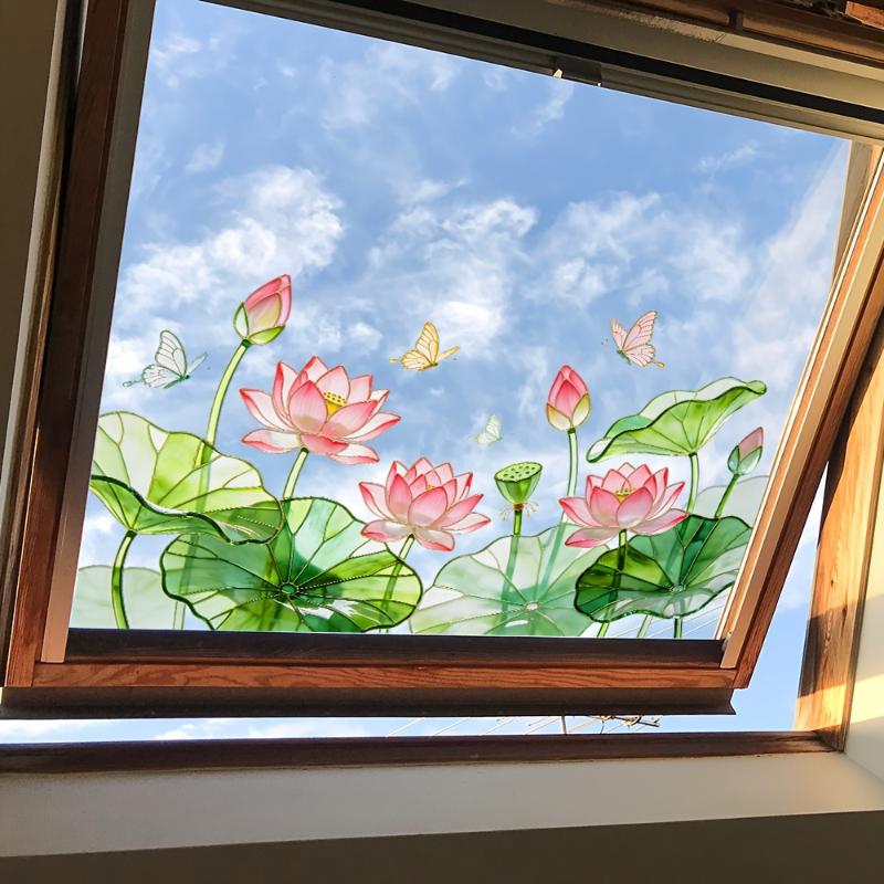 Fresh Lotus Flower Wall Decal No Residue Waterproof Peel & Stick Decor for Bathroom Sink Background Wall