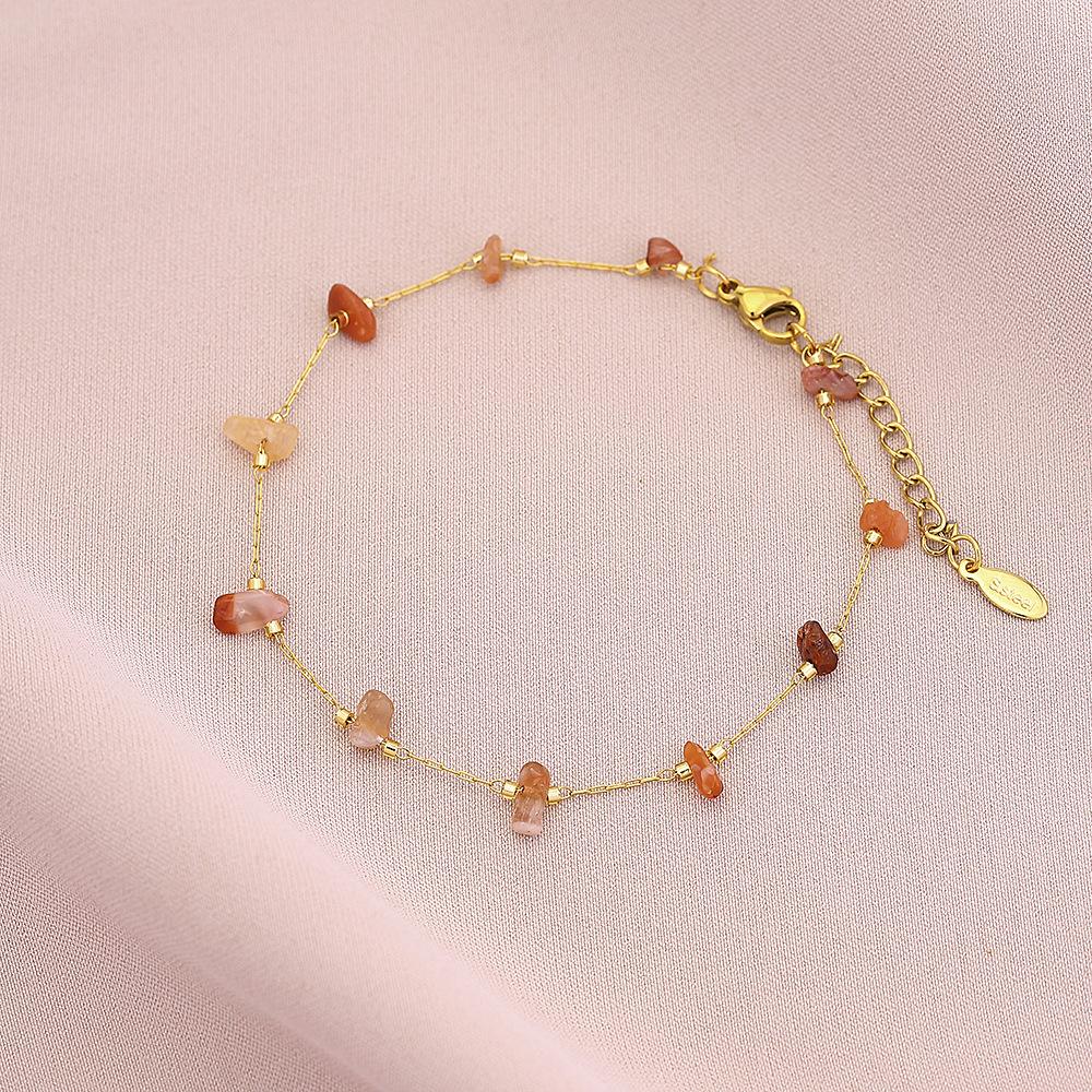 New Arrival Delicate Tarnish Free Titanium Steel Healing Rose Quartz Gravel Charm Thin Bracelet Summer Girl Crystal Jewelry