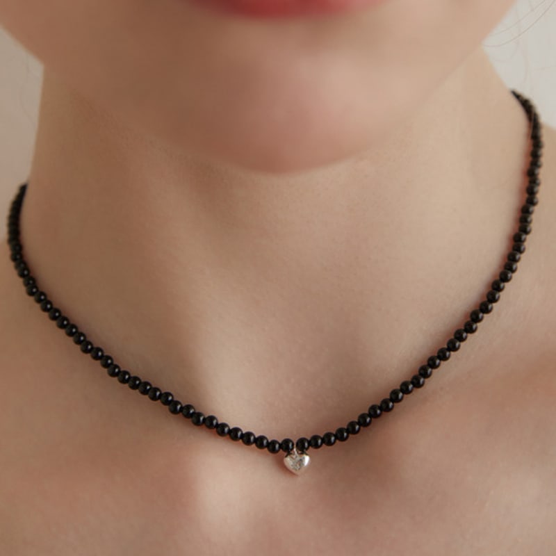 

TATIANA (925 Silver) Under Heart Gemstone Necklace NZ2148 BLACK