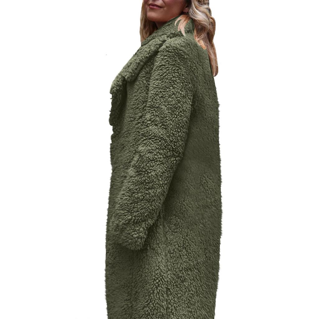 Women's Long-sleeved Warm Plush Jacket With A Lapel
