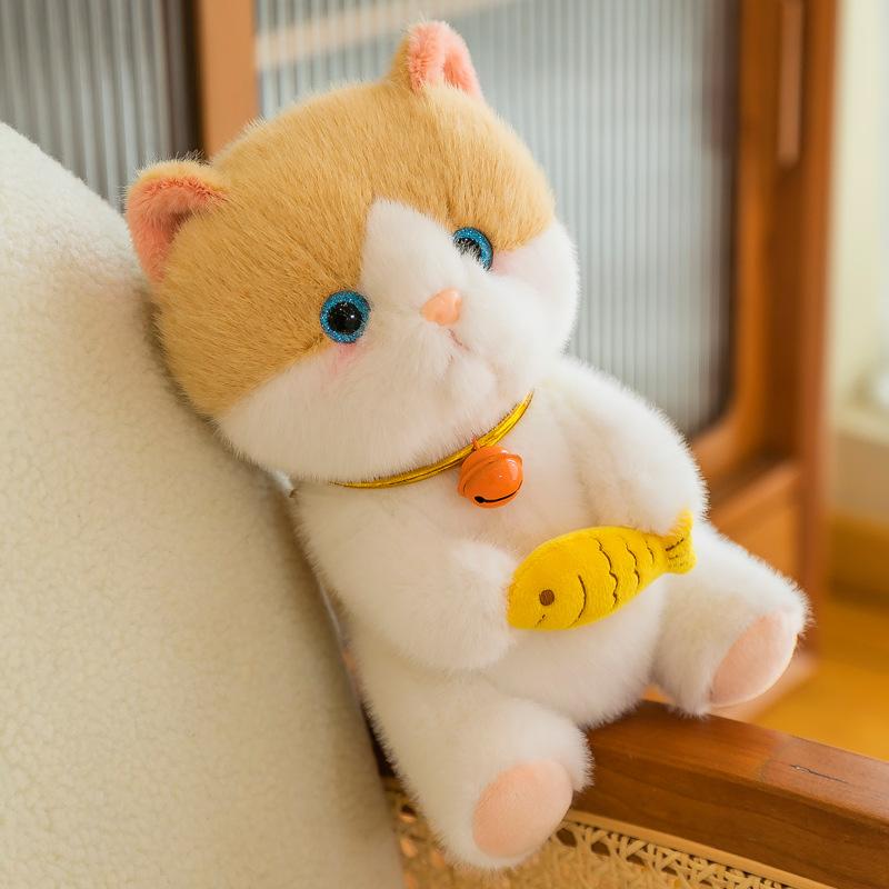 Hug Fish Meow Meow Doll Small Bell Cat Throw Pillow Children's Gift 8 Inch Grab Machine Doll Activity Gift