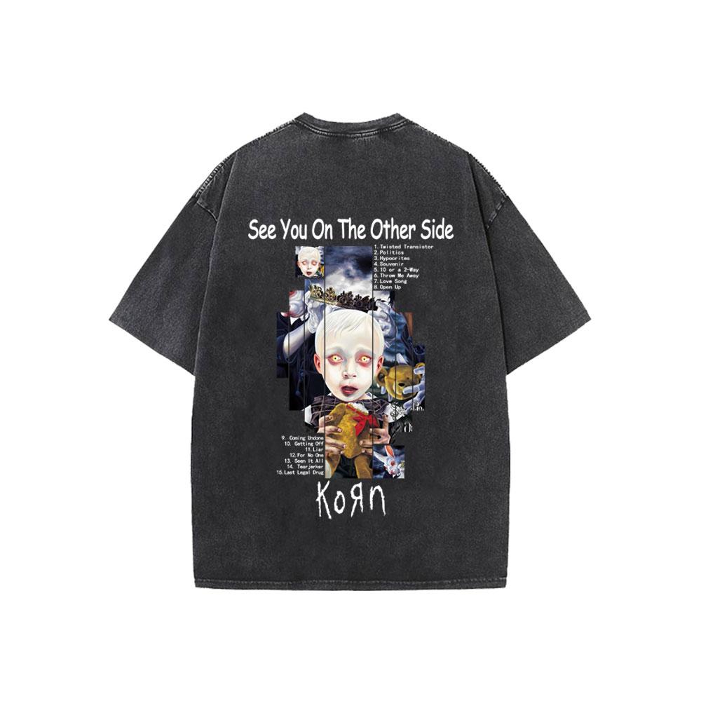 Washed Vintage Rock Band Korn See You on The Other Side Album Graphic T-shirt Men Women Clothing Retro Alternative Metal T Shirt
