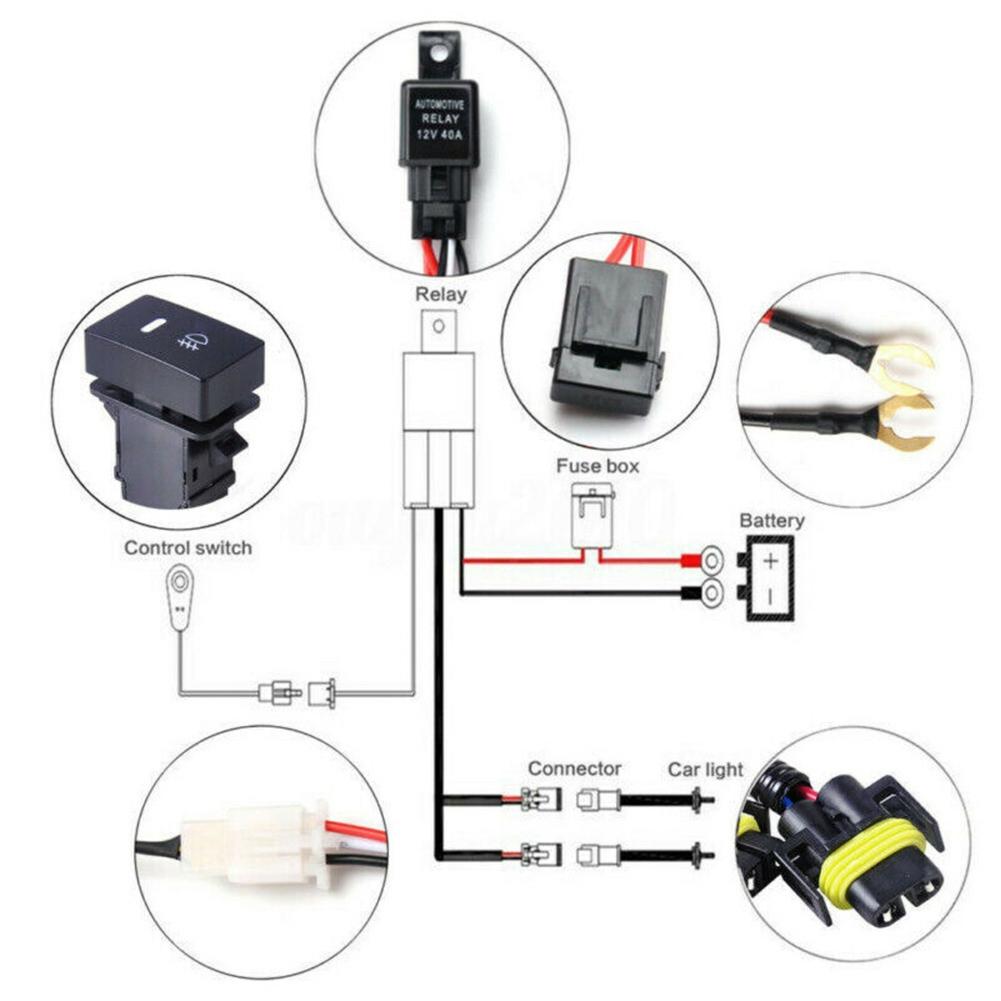 H11 Fog Light Harness Socket With LED Indicator Switch Automotive Relay Portable
