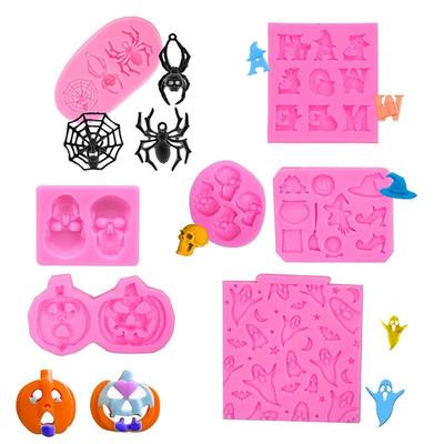 Kreative DIY-Silikonformen der Halloween-Serie, gruselige Spinnenschädelform, Backwerkzeuge, Schokoladenplätzchenform, Kuchendekorationsformen