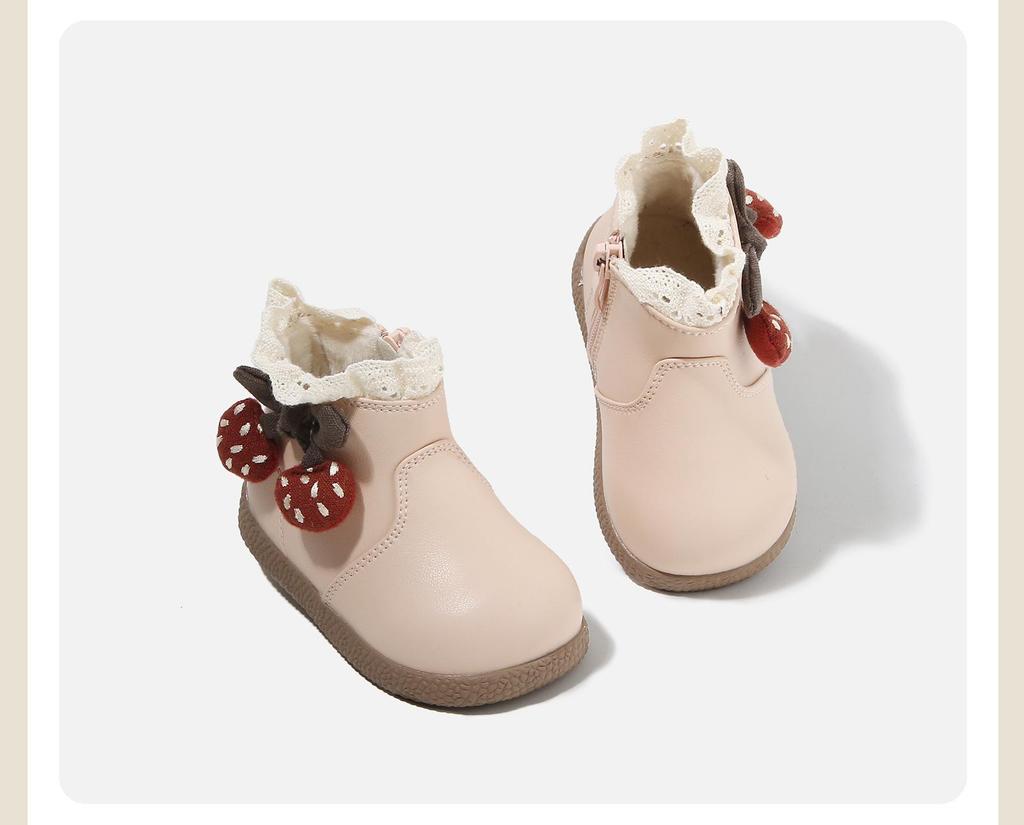 Stylish Baby Girls' Mid-Top Boots - 2025 Autumn/Winter Korean Princess Soft-Soled Cotton Footwear