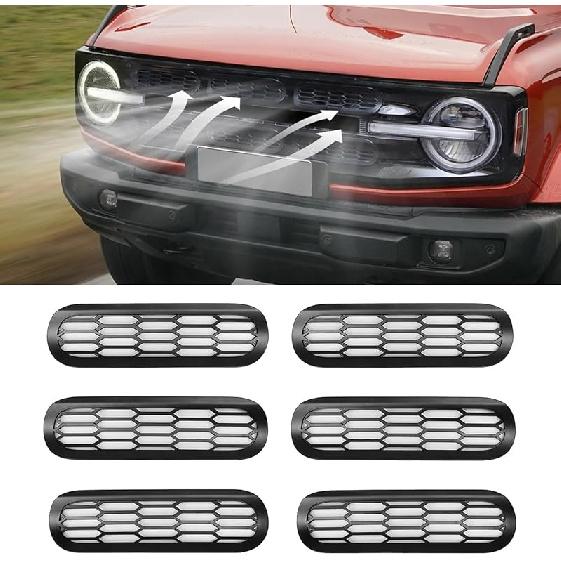 Front Grill Mesh Grille Inserts Cover Frame, Front Bumper Inserts Grill Guard Clip-on Decoration Accessories for Ford Bronco Offroad 2/4 Door 2021 чёрный