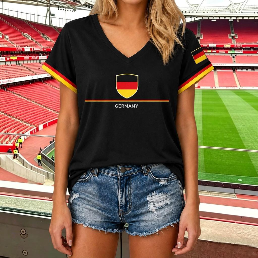 Unisex Casual V Neck Short Sleeve Pullover T Shirt Football Print World Cup Fan Apparel for Supporters and Sports Enthusiasts