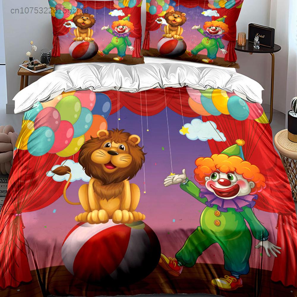 Circus Lion Clown Party Set Multiple Sizes Kid's And Adults' Bedroom Exquisite 3PC Bedding Set, Gift