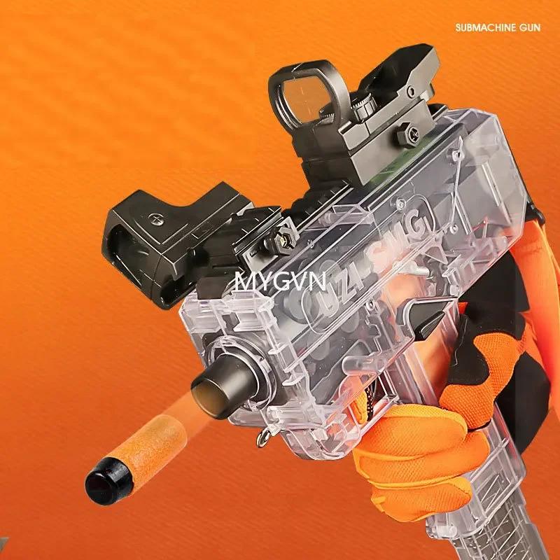 Electric Soft Bullet Continuous Firing UZI Toy Gun Submachine Model Shooting Pistol Blaster for Adults Boys Outdoor CS Games