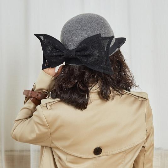High Quality Vintage Formal Hats Wool Elegant Bow Tie Black Lace Fedora Hat