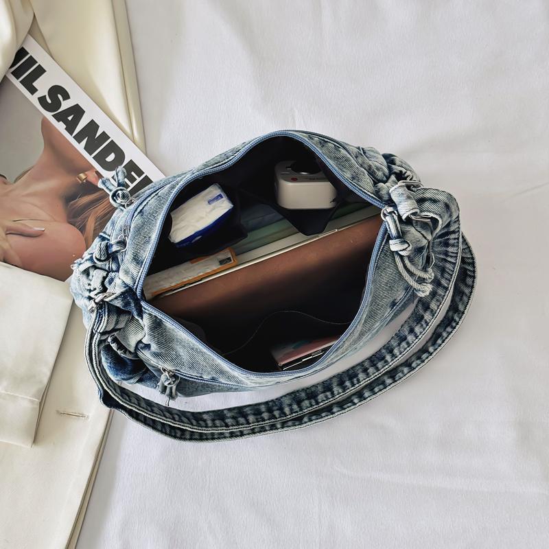 Geantă de umăr pentru femei Geantă tote din denim Stil colegial Geantă crossbody