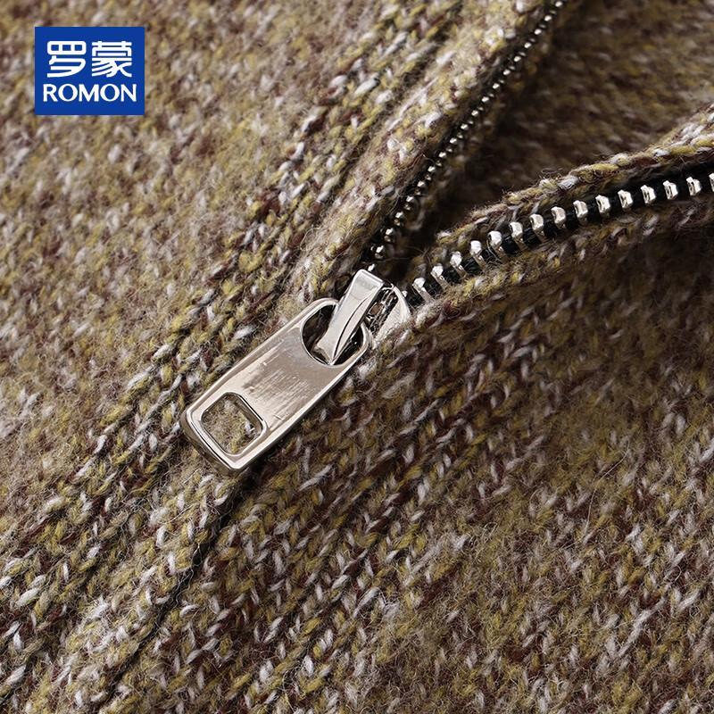 ROMON Men's 100% Pure Wool Half-High Collar Thick Knit Cardigan