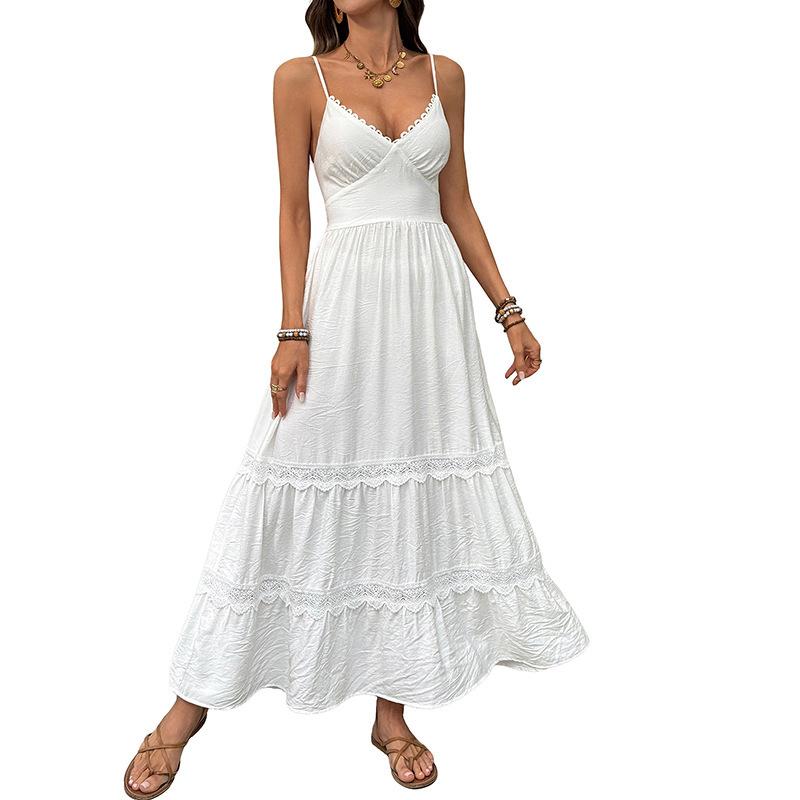 Boho Dresses for Women 2026 Midi Tie Front Button Down A-Line Dresses Summer Spaghetti Strap Dress Floral Prints
