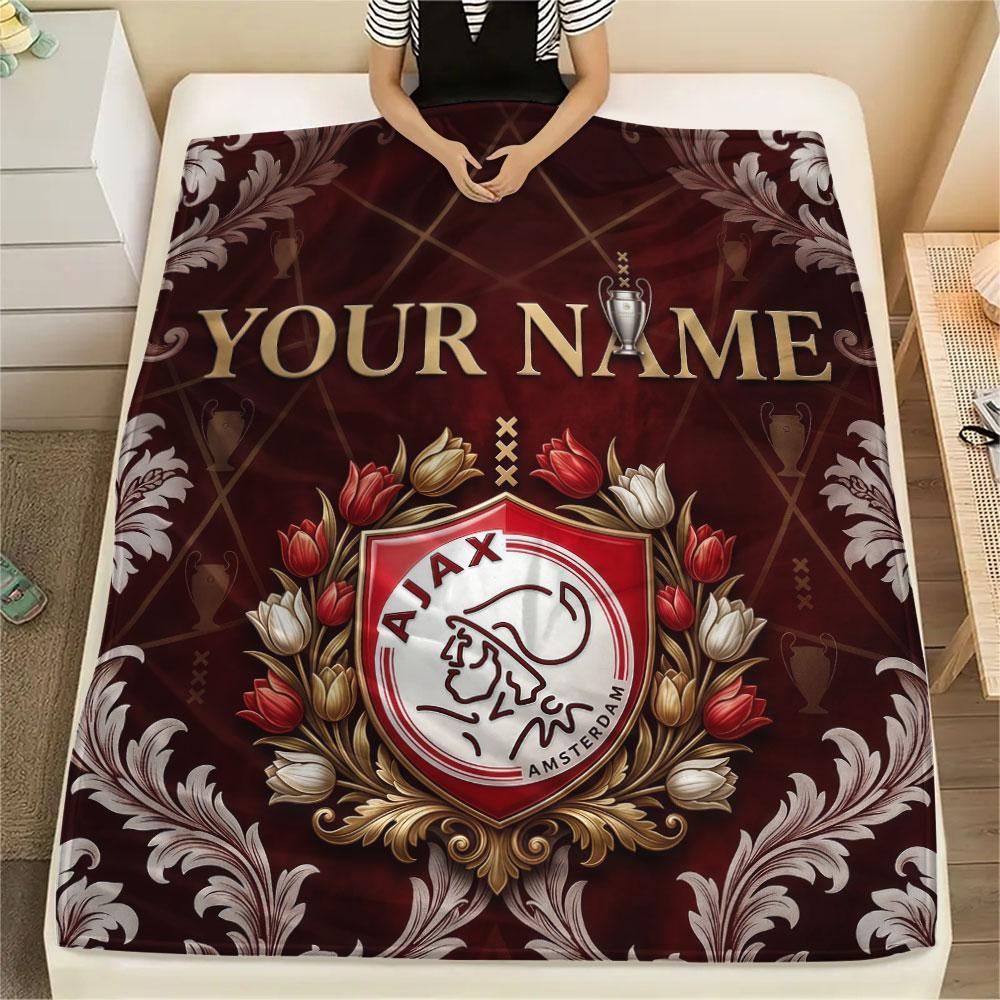 Custom Name,AFC Ajax Printed Flannel Blanket, soft throw for bedroom sofa, washable, Christmas present, great gift.
