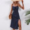 Summer Dresses for Women 2024 Casual Spaghetti Strap Sundresses Polka Dot Slim Fit Split Knee Length Boho Dress