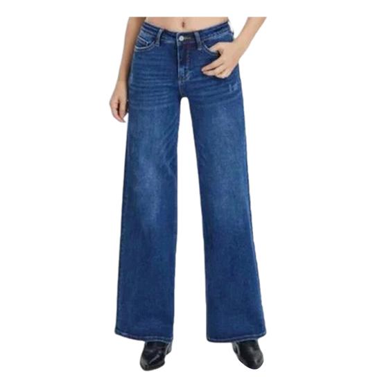 Wide Leg Jeans Zipper Fly Low Waisted Straight Leg Denim Pants Loose Stretchy