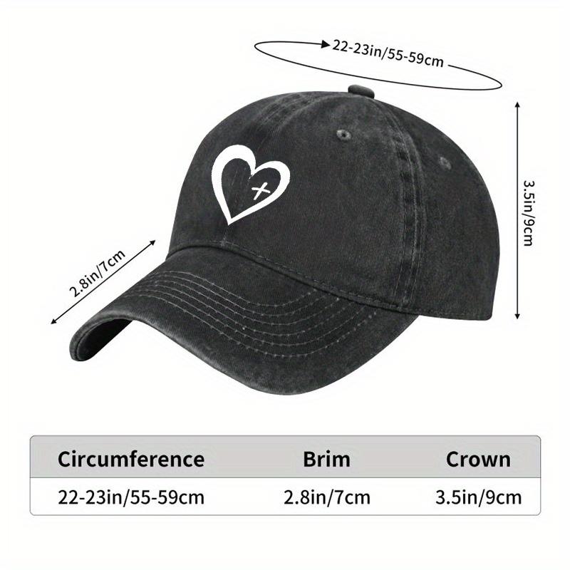 Christian Heart Cross Baseball Cap Unisex Polyester Distressed Denim Look Casual Church Hat