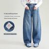 Girls' Retro Straight-Leg Denim Jeans with 3D Pockets