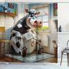 Whimsical Cow On Toilet Shower Curtain - Waterproof, Easy-Clean Fabric With Hooks Included, Perfect For All Seasons