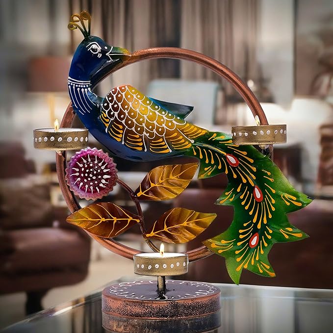 Osvětlete svůj prostor elegantním svícnem na čajovou svíčku - Dekorativní pávový svícen pro čtyři svíčky (Design 1)