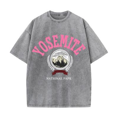 Dámská bavlněná praná trička Módní design Yosemite National Papk Potisk Top O-výstřih Volné Odřené Ležérní oblečení