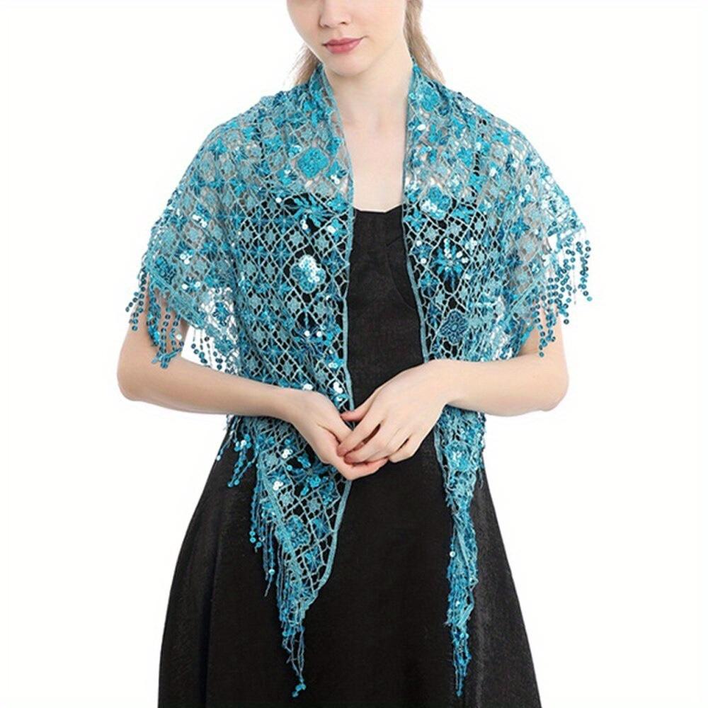 1Pc Elegant  Triangle Sequins Wedding Shawl Women Evening Dress Shawl Ladies  Banquet Decoration Tassel Shawls