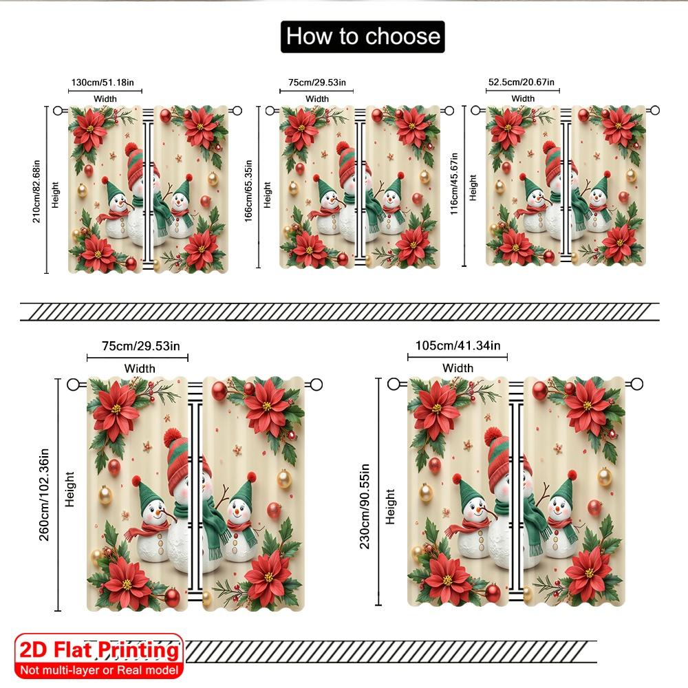 2pcs 2D Flat Printing Merry Christmas Popular Window Drapes Christmas Snowman Family Festive Celebration 100% Polyester Without