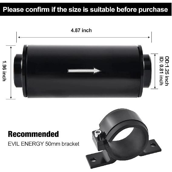 EVIL ENERGY 6AN 8AN 10AN Inline Fuel Filter 10 Micron 50MM Aluminum