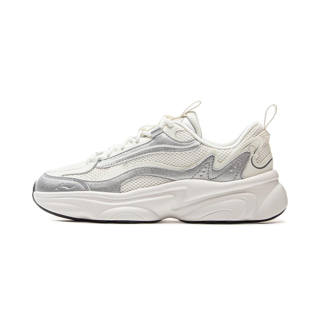 Li Ning Milk Coconut Cushioning Slip Resistant Abrasion Resistant Support Low top Casual Shoes Women's White Silver AGCV130-5