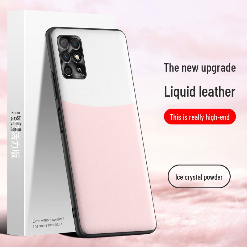 Schutzhülle aus flüssigem Leder für Honor Play 5T Vitality Edition mit Sturzschutzfunktion, als einteilige Hülle geliefert.