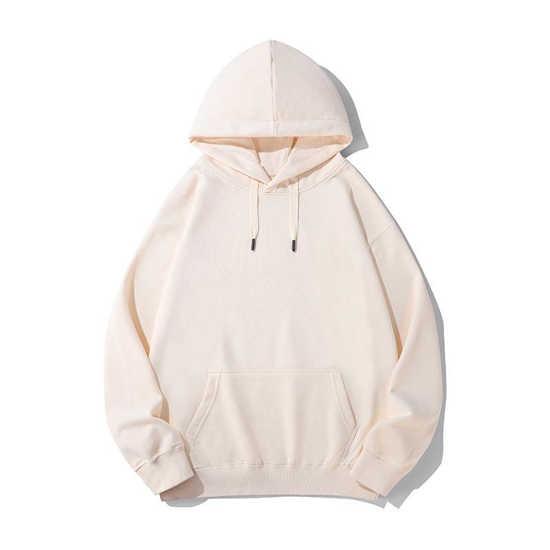 Men's Casual Thick Terry Cloth Hoodie: Heavyweight Pure Cotton Sweatshirt - Loose Fit, Solid Color, American Style for Autumn/Winter.