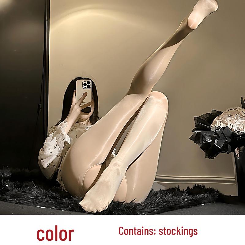 Ciorapi sexy negri cu crac deschis și lenjerie erotică dresuri detașabile