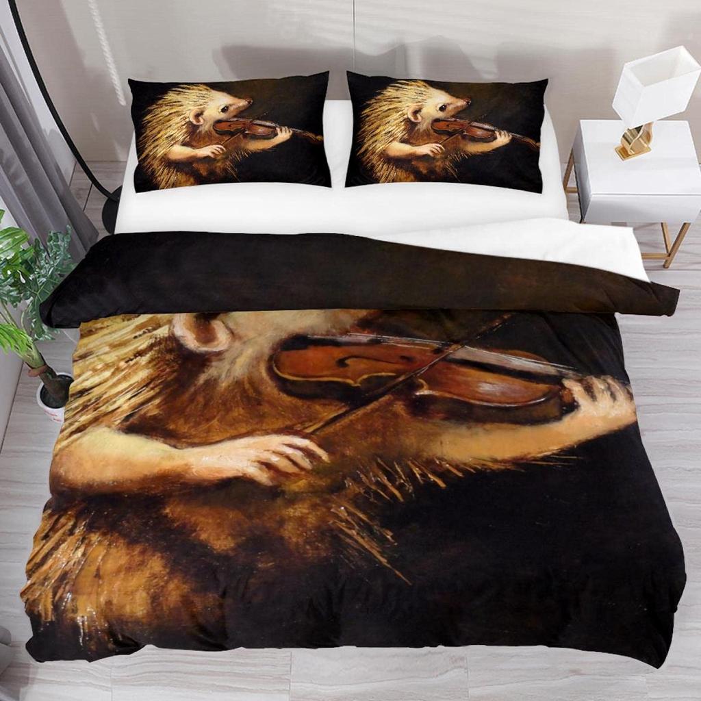 Lovely Hedgehog Duvet Cover Teens Full Runing Animals Bedding Set Modern Field Path Soft Cute Hedgehog Printed 3pcs Bedding Set