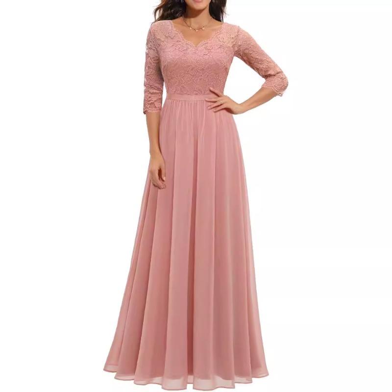 Color code new European and American hot-selling dresses lace splicing long waist noble dress dresses