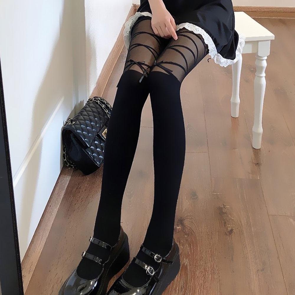 Anime Sexy Oberschenkelhohe Strümpfe Schleife Träger Lolita Süße Mädchen Lange Strumpfhosen Strümpfe Jk Strumpfhosen Hohes Rohr Seidenstrümpfe Strümpfe One Size black