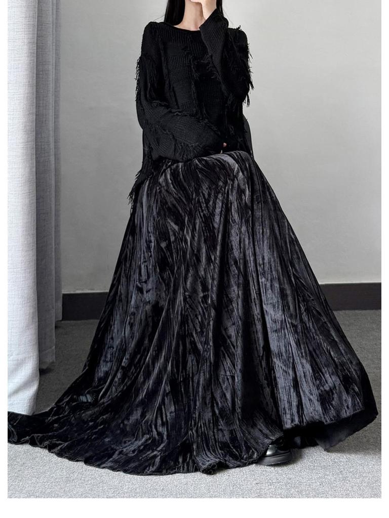 Women's High Waist Velvet Umbrella Skirt: Long, Thickened, Slimming, and Hip-Covering for Autumn and Winter