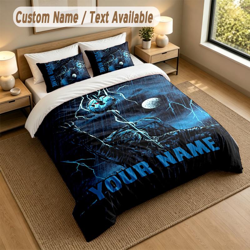 3Pcs Bedding Set Custom Name Text, 1 Sheet 2 Pillowcases Home Bed DecorFriday the 13th Jason Voorhees