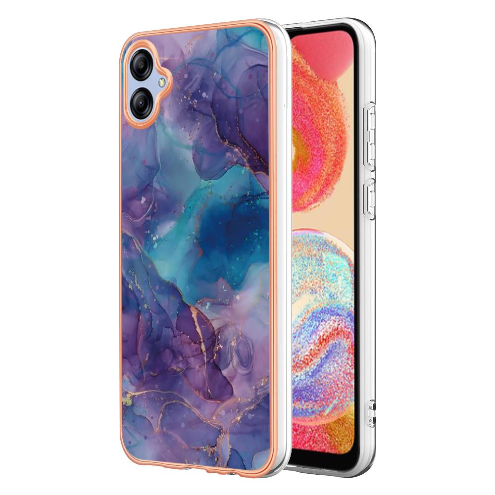 

For Samsung Galaxy A04e 4G/F04 4G/M04 4G YB IMD Series-16 Style E Marble Pattern TPU IMD Phone Case 2.0mm Electroplating Cover Purple