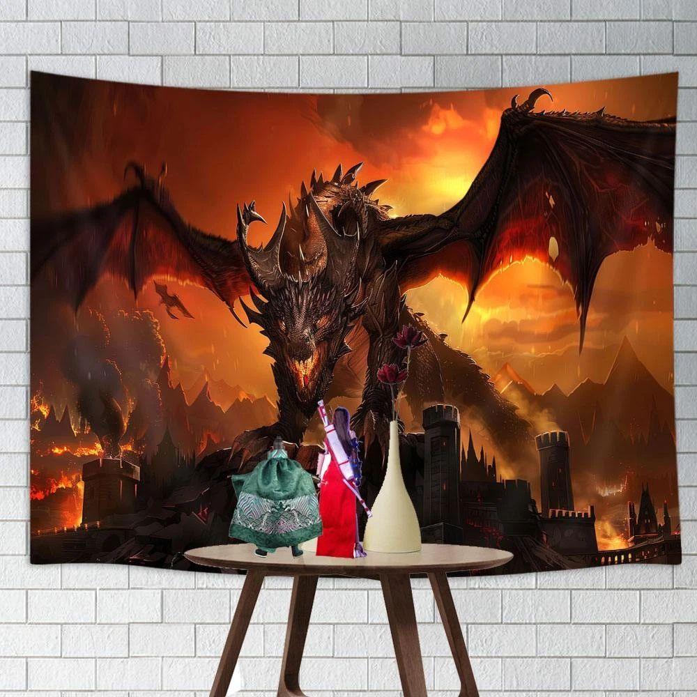 Medieval fantasy dragon tapestry for action 75x100