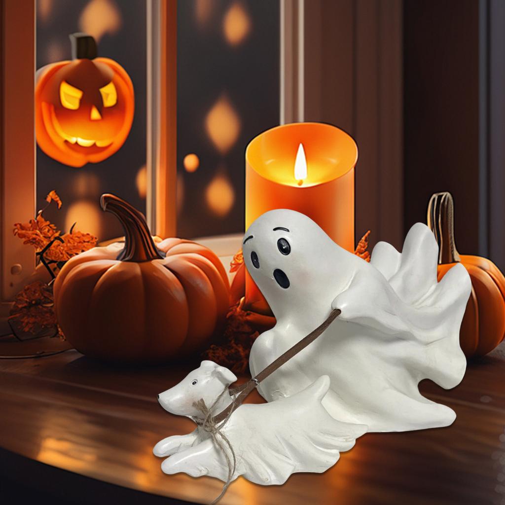 Unique Ghostly Walking Dog Statue Resins Crafts Figurine Ornament for Halloween Festivals Home and Garden Decoration
