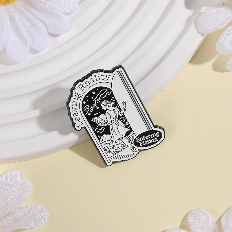 Leaving Reality Enamel Pins Custom Entering Fiction Reading Brooches Lapel Badges Clothes Punk Jewelry Gift for Friends