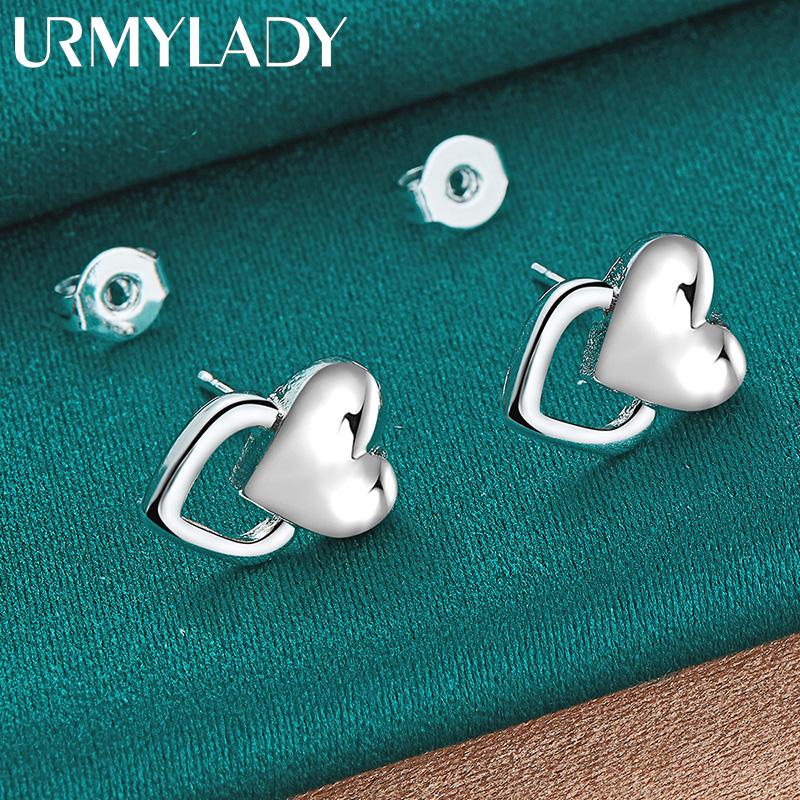 Pendientes de Tuerca de Plata de Ley 925 con Corazón de Amor para Mujer Joyería de Boda de Moda