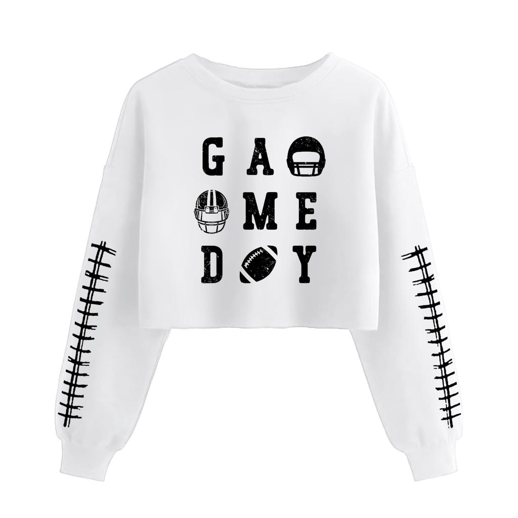 Women's Fashion Retro Printed Camedy Navel-baring Long-sleeved Pullover Sweatshirt