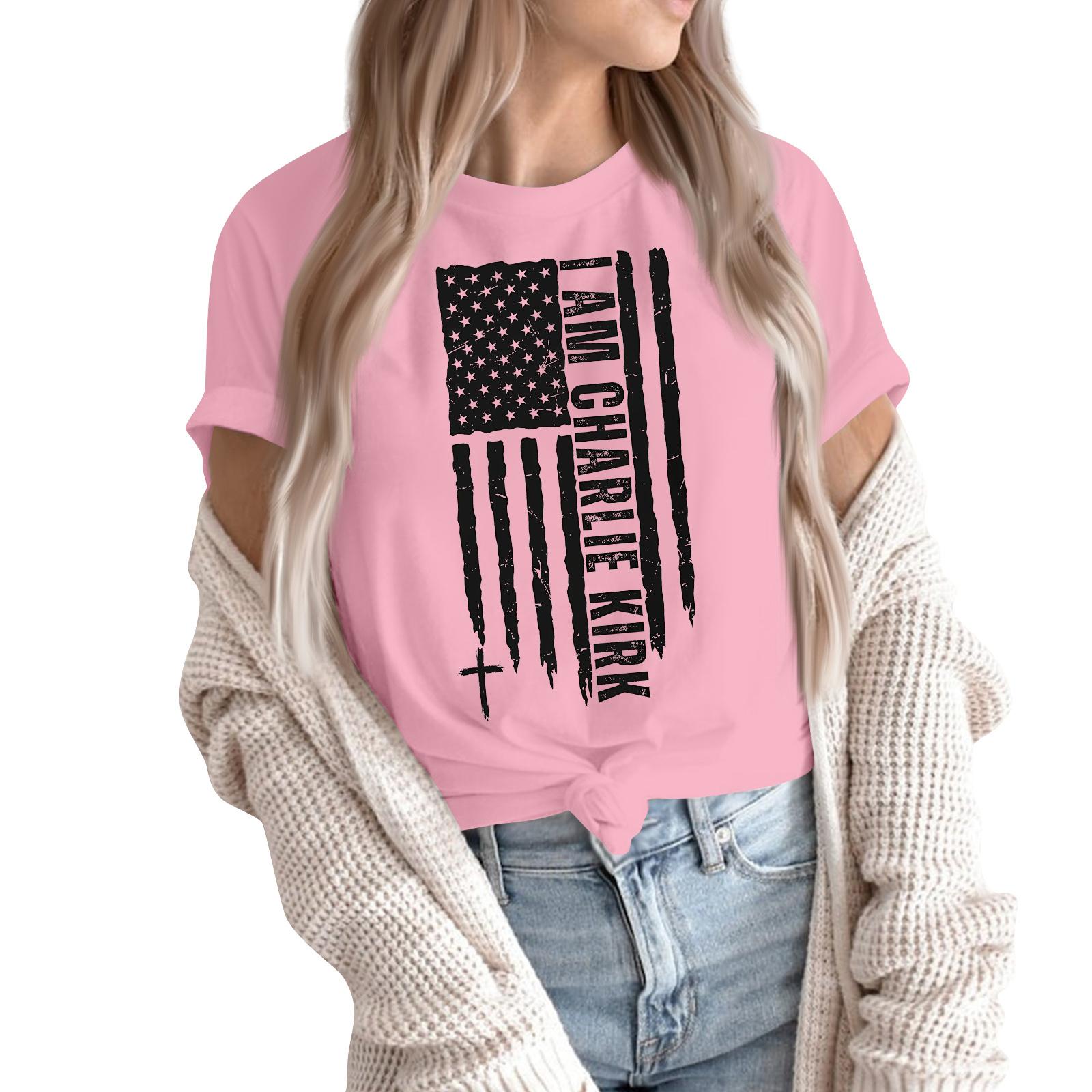 

Женские модные повседневные пуловеры с короткими рукавами и круглым вырезом с принтом L розовый