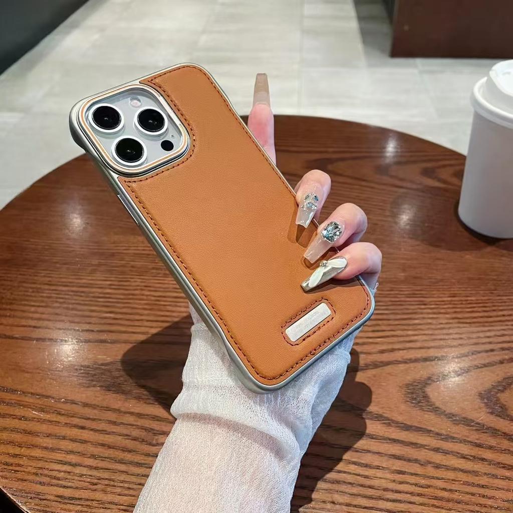 Frameless Leather Magnetic Case Suitable for IPhone16 Leather Hardware Frame Apple 15/14 Advanced Protective Case