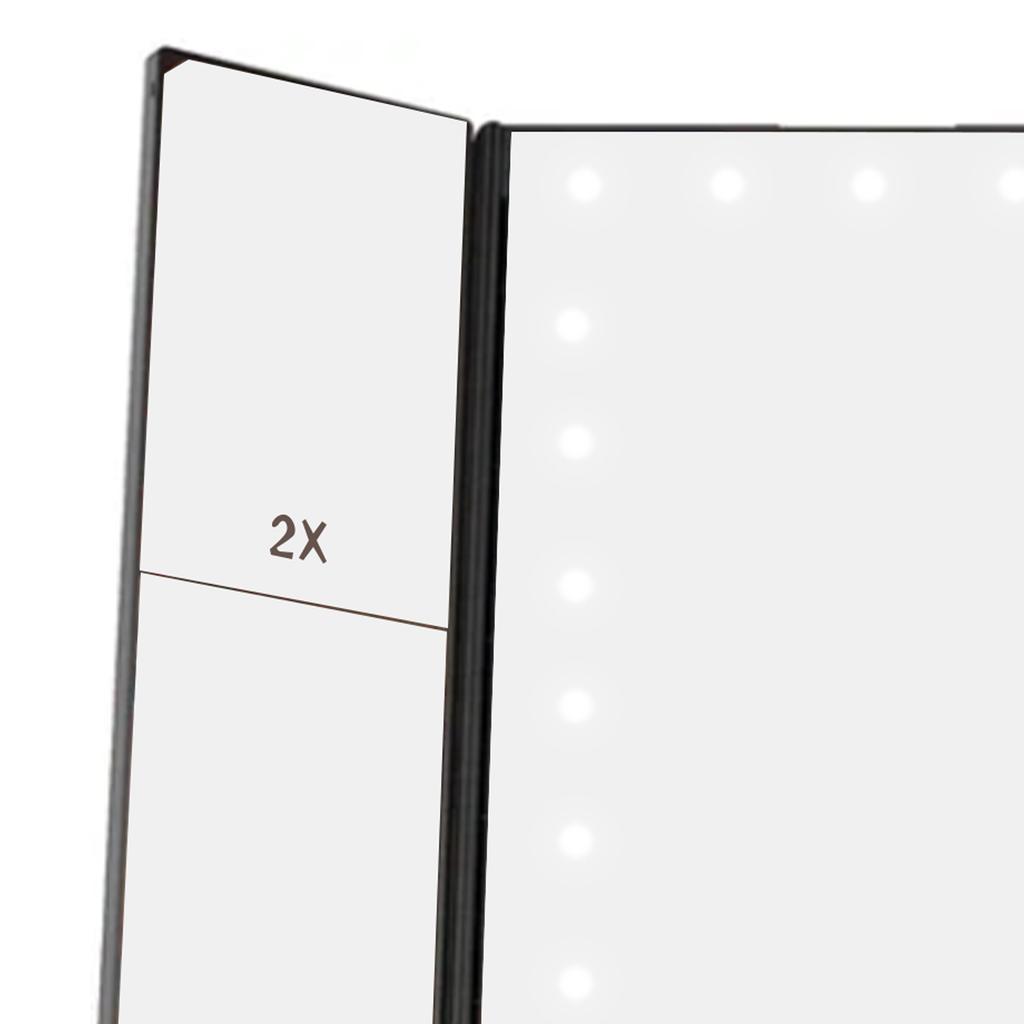 LED Vanity Mirror Three Fold USB Black with Data Cable Small Mirror Makeup Mirror for Bedroom Daily