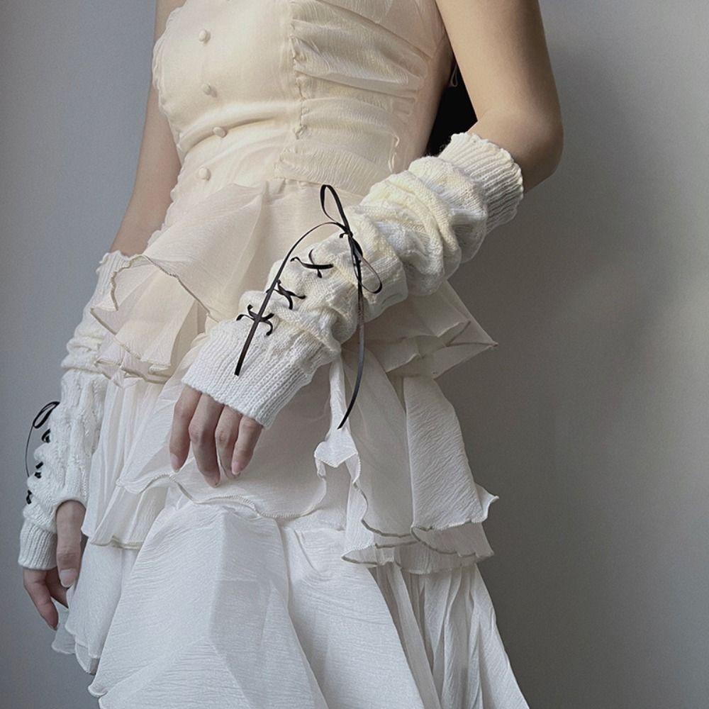 Gothic Bowknot Oversleeve Harajuku JK Lolita Arm Sleeves Anime Y2K Knitted Gloves  Girls
