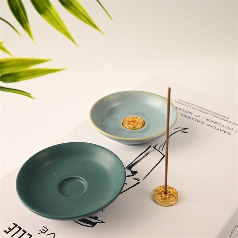 Minimalist Ceramic Incense Stick Holder - Round Colored Plate for Home Decor